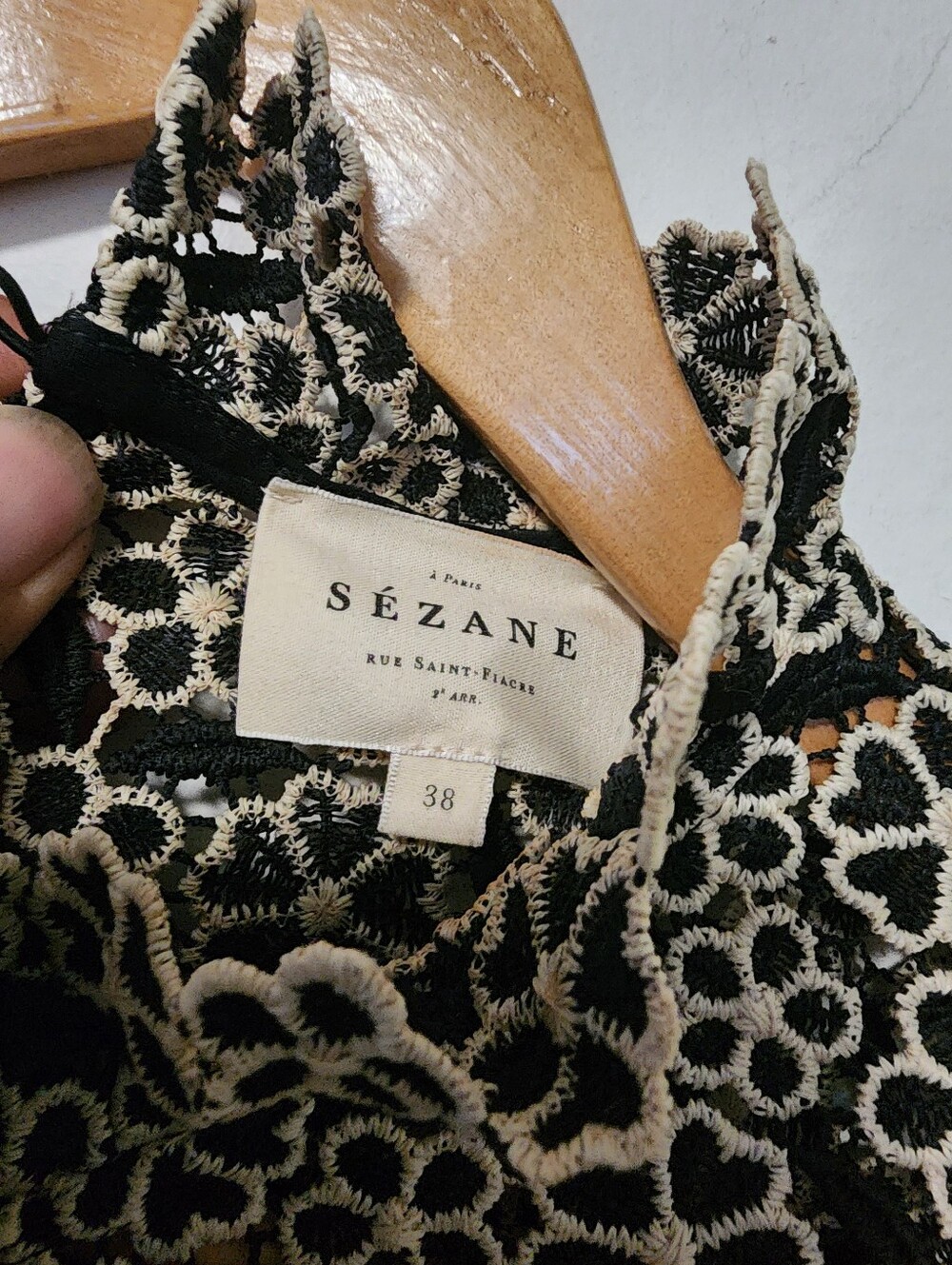 Sezane Black and Cream Floral Ruffle-Neck Blouse - Picture 6 of 8